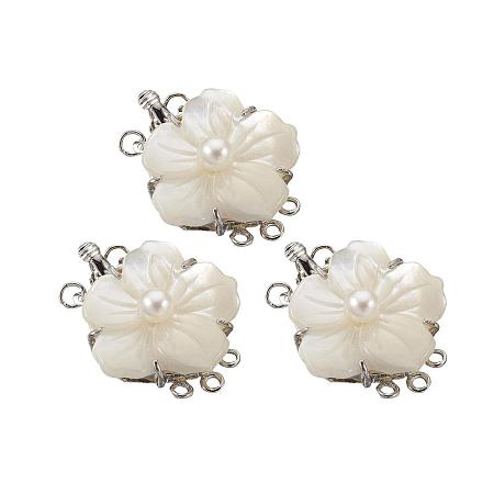 ARRICRAFT 1 Set Flower Natural White Shell Box Clasps with Rhinestone and Brass Findings for DIY Craft Making, Platinum