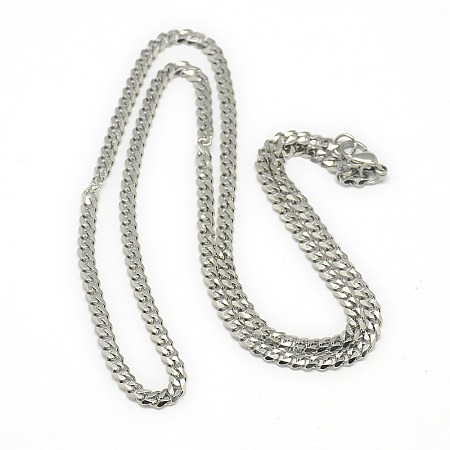 Honeyhandy Trendy Men's 201 Stainless Steel Curb Chain Necklaces, with Lobster Claw Clasps, Stainless Steel Color, 21.65 inch(55cm)