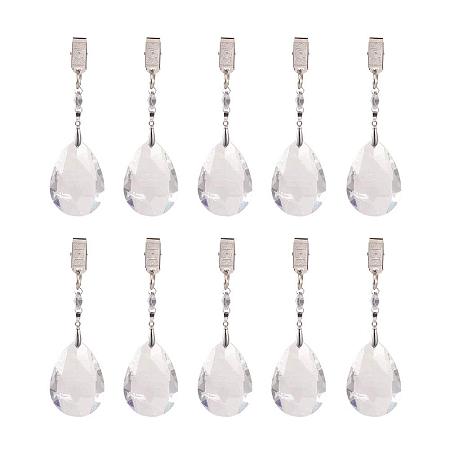 PandaHall Elite 10 Pack Metal Clip Crystal Glass Teardrop Prisms Pendant Tablecloth Weights for Heavy Outdoor Garden Party Picnic Tablecloths