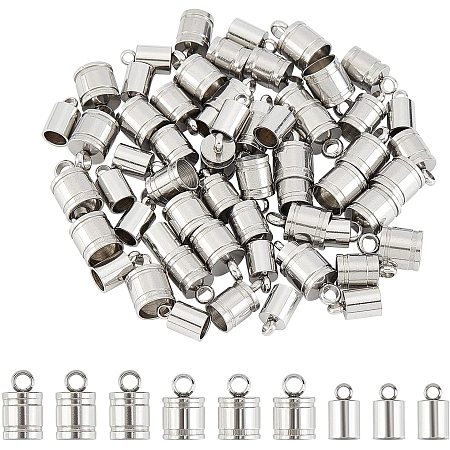 Arricraft 60 Pcs 3 Sizes 304 Stainless Steel Cord Ends, Jewelry Making Caps, Glue-in Fasteners for Necklace Cord, Tassel, Leather Jewelry Making-Stainless Steel Color
