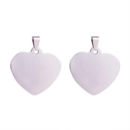 BENECREAT 20PCS Stainless Steel Blank Stamping Tag Pendants Charms with Snap on Bails for DIY Jewelry Making (Heart Shape, 1.3