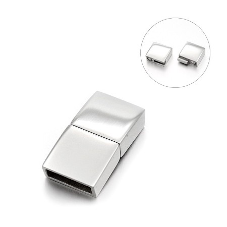 Honeyhandy Smooth 304 Stainless Steel Rectangle Magnetic Clasps, Stainless Steel Color, 23x12x5mm, Hole: 10x3mm