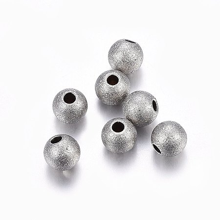 Honeyhandy 304 Stainless Steel Textured Beads, Round, Stainless Steel Color, 5x4.5mm, Hole: 1.5mm