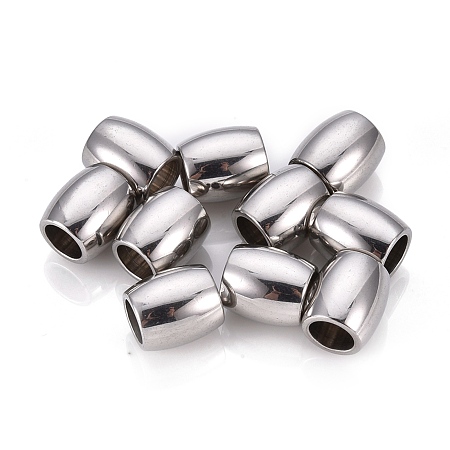 Honeyhandy 201 Stainless Steel European Beads, Large Hole Beads, Barrel, Stainless Steel Color, 11x10mm, Hole: 6mm