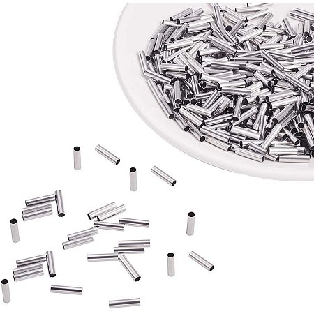 Pandahall Elite 500pcs 10mm Stainless Steel Tube Beads Straight Spacer Beads Smooth Tube Loose Beads Connector Findings for Bracelets Necklaces Crafts Jewelry Making, 2mm Hole