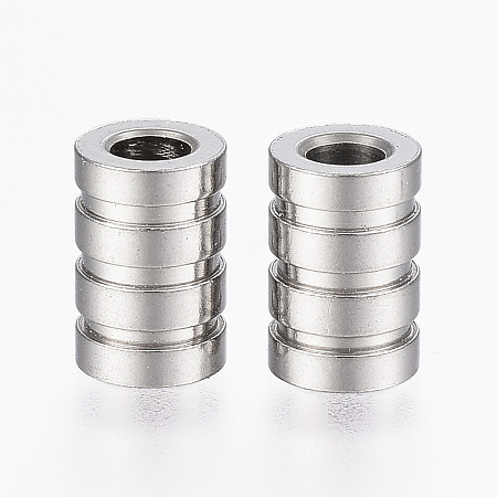 Honeyhandy 304 Stainless Steel Tube Beads, Grooved, Column, Stainless Steel Color, 9x6mm, Hole: 3mm