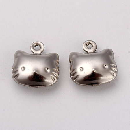 Honeyhandy 316 Surgical Stainless Steel Pendants, Cat Shape, Stainless Steel Color, 10x10x4mm, Hole: 1mm