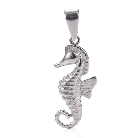 Honeyhandy 304 Stainless Steel Pendants, Sea Horse, Stainless Steel Color, 29x12.5x4mm, Hole: 8x3.5mm