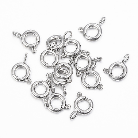 Honeyhandy 304 Stainless Steel Smooth Surface Spring Ring Clasps, Stainless Steel Color, 9x6x1.5mm, Hole: 2mm