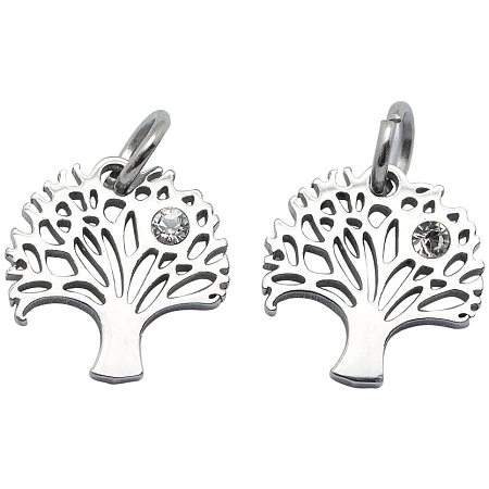 UNICRAFTABLE 10pcs 316 Stainless Steel Charms Tree Shape Pendants Clear Cubic Zirconia Pendants for Earring Necklace Jewelry Making 12x12x2mm, Hole 3mm