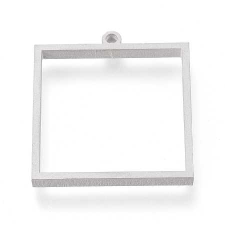 Honeyhandy 304 Stainless Steel Open Back Bezel Pendants, For DIY UV Resin, Epoxy Resin, Pressed Flower Jewelry, Square, Matte Stainless Steel Color, 31x28x3mm, Hole: 2mm