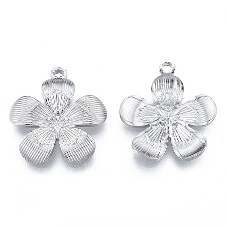 304 Stainless Steel Pendants, Flower, Stainless Steel Color, 27x24.5x3mm, Hole: 1.8mm