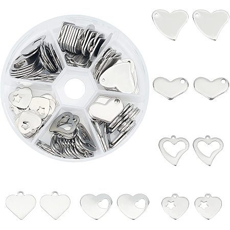 Pandahall Elite 116pcs 6 Styles Heart Stamping Blank Tag, Stainless Steel Flat Blank Stamping Tag Pendants Blank Stamping Bar for Valentine's Day Jewelry Craft Making
