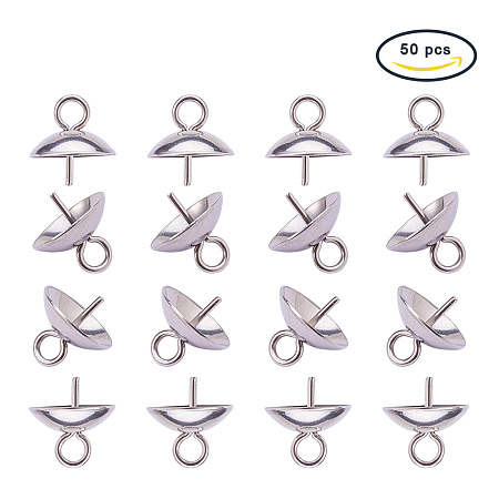 PandaHall Elite 8x8mm 304 Stainless Steel Cup Pearl Bail Pin Pendants For Half-drilled Beads Charms Jewelry Findings, about 50pcs/box