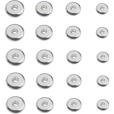 PandaHall Elite 120pcs 4 Sizes Flat Round Disc Beads Stainless Steel Spacer Beads Large Hole Spacer Beads for Bracelet Necklace Jewelry Making
