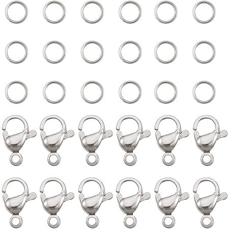 PandaHall Elite 120 pcs 7mm 304 Stainless Steel Jump Rings with 60pcs Lobster Claw Clasps for Earring Bracelet Necklace Pendants Jewelry DIY Craft Making, Stainless Steel Color