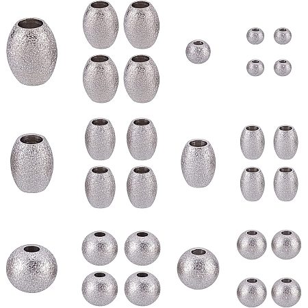 SUNNYCLUE 1 Box 30Pcs 3 Sizes Stainless Steel Beads Textured Metal Spacer Round Oval Tiny Stardust Frosted Matt Sparkle Glitter Ball Bead for DIY Jewelry Making Bracelets Crafts Supplies, Silver