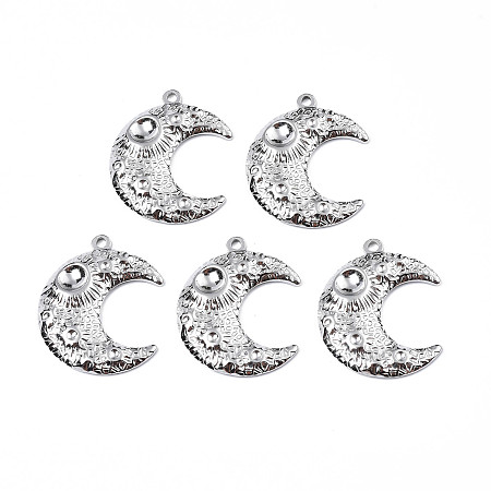 304 Stainless Steel Pendant Cabochon Settings, Moon, Stainless Steel Color, Tray: 5~12mm, 30x25x3.5mm, Hole: 1.8mm