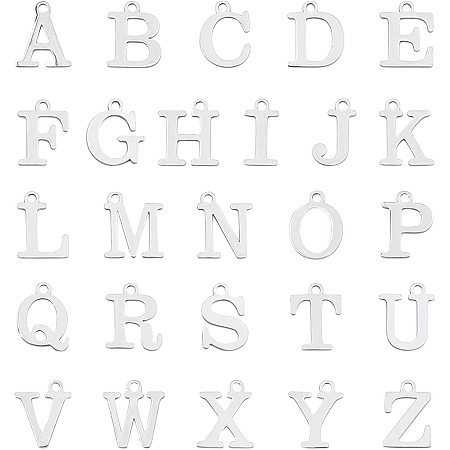 UNICRAFTALE 26pcs Letter A-Z Stainless Steel Pendants Alphabet Charms Golden Smooth Hypoallergenic Charms for DIY Jewelry Making 1.5mm Hole
