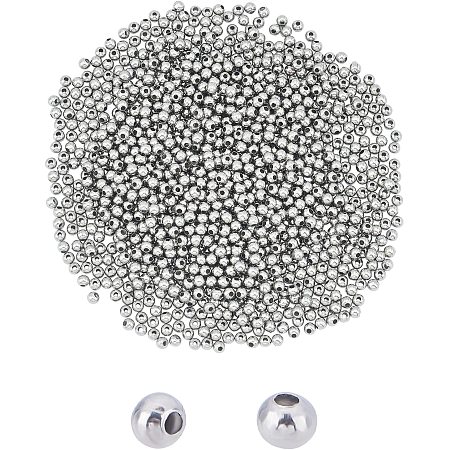 UNICRAFTALE About 2000pcs 3mm Tiny Round Loose Beads Stainless Steel Metal Beads 1mm Hole Metal Beads Spacers Finding for DIY Jewelry Making Stainless Steel Color