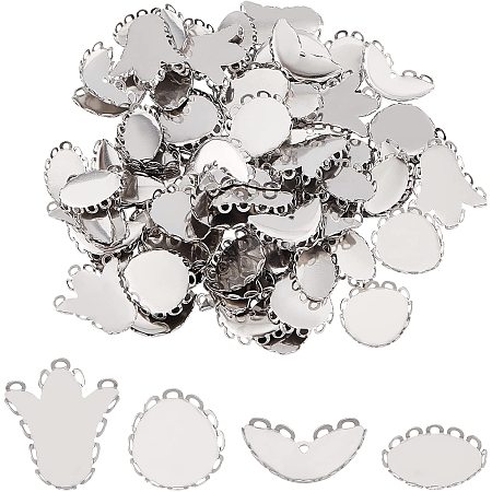 UNICRAFTALE About 80pcs Heart/Lily/Round/Oval Pendant Trays Stainless Steel Blank Bezel Hypoallergenic Lace Edge Bezel Cups for Resin Pendant Making Stainless Steel Color