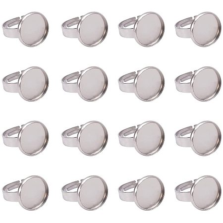 PandaHall Elite 50pcs 14mm Stainless Steel Ring Base Blank Bezel Adjustable Pad Cabochon Base Flat Round Finger Rings Components Findings for Jewelry Making Supplies