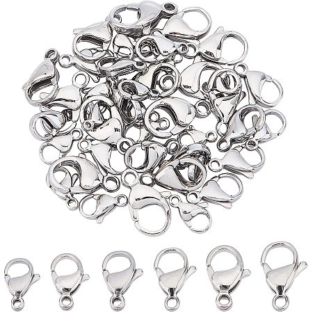 UNICRAFTALE About 48pcs 6 Sizes Lobster Claw Clasps Stainless Steel Chain Clasps Fastener Hook End Necklace Chain Clasp Jewelry Clasps for Jewelery Making Stainless Steel Color 9-16mm