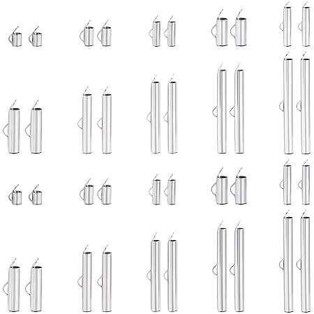 UNICRAFTALE About 100pcs 10 Sizes Slide On End Clasp Tube Buckle Clasps Stainless Steel Slider End Caps Clasps Jewelry Accessories Findings, Stainless Steel Color 6-40mm Long