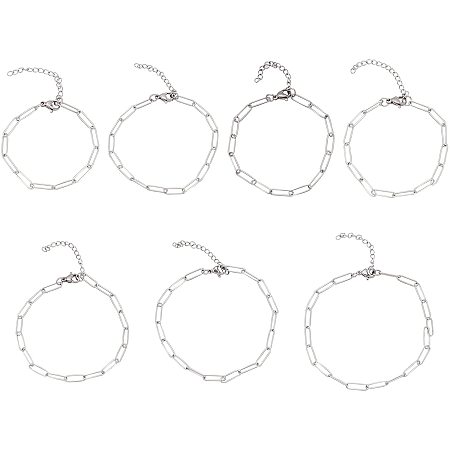 UNICRAFTALE 7Pcs 7 Sizes 304 Stainless Steel Paperclip Chains Drawn Elongated Cable Chains Bracelet Making Stainless Steel Color Chain with Lobster Claw Clasps and Extension Chain for DIY Jewelry