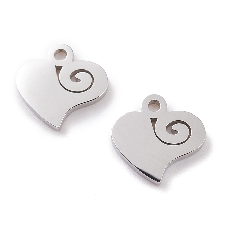 Honeyhandy 304 Stainless Steel Charms, Laser Cut, Heart, Stainless Steel Color, 11x11x1.5mm, Hole: 1.4mm