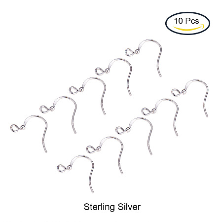 PandaHall Elite 925 Sterling Silver Platinum Earring Hooks Hypo-Allergenic 15mm Earrings Earwires 10pcs a Set for Jewelry Findings
