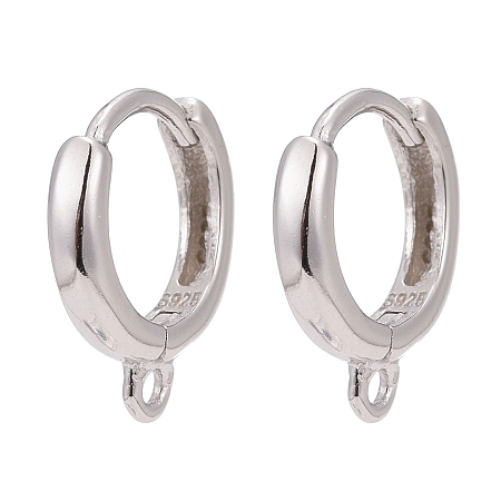 Honeyhandy 925 Sterling Silver Hoop Earrings, Carved with 925, Platinum, 14x12x2.5mm, Hole: 1mm