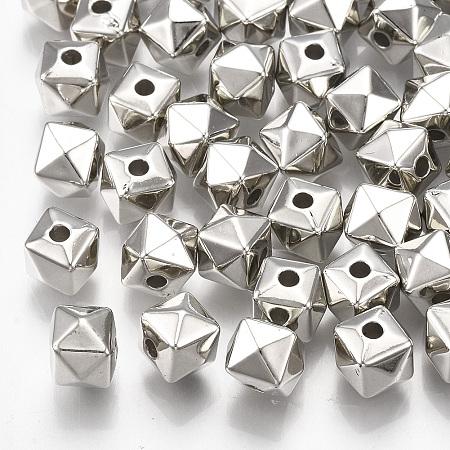 Arricraft CCB Plastic Beads, Polyhedron, Platinum, 8x8x6.5mm, Hole: 1.8mm