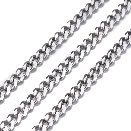 Honeyhandy 304 Stainless Steel Twisted Chains, Curb Chain, Diamond Cut Chains, Unwelded, Stainless Steel Color, 4x3x0.8mm