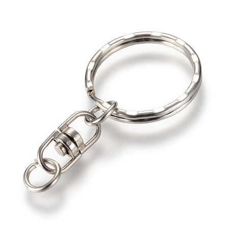 Honeyhandy Iron Split Key Rings, Keychain Clasp Findings, with Alloy Swivel Clasps, Platinum, 55mm