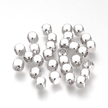 Honeyhandy Brass Spacer Beads, Cube, Nickel Free, Real Platinum Plated, 4x4x4mm, Hole: 2.5mm