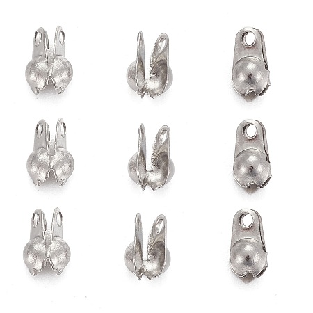 Honeyhandy 304 Stainless Steel Smooth Surface Bead Tips, Calotte Ends, Clamshell Knot Cover, Stainless Steel Color, 6x4x2.5mm, Hole: 1mm, Inner Diameter: 2mm