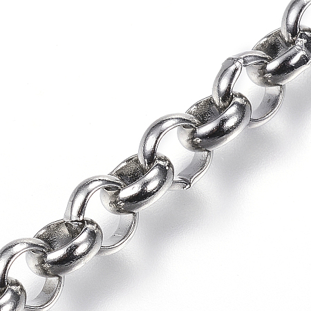 Honeyhandy 304 Stainless Steel Rolo Chains, Belcher Chain, Unwelded, Stainless Steel Color, 5x2mm