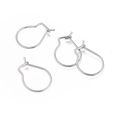 Honeyhandy 304 Stainless Steel Hoop Earrings Findings, Kidney Ear Wires, Stainless Steel Color, 18x13x0.8mm
