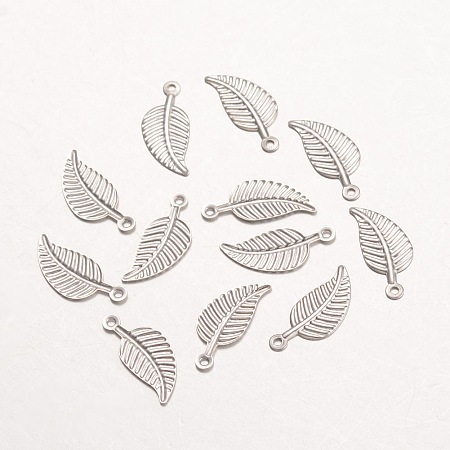 Honeyhandy 316 Surgical Stainless Steel Pendants, Leaf, Stainless Steel Color, 14x6x0.5mm, Hole: 1mm