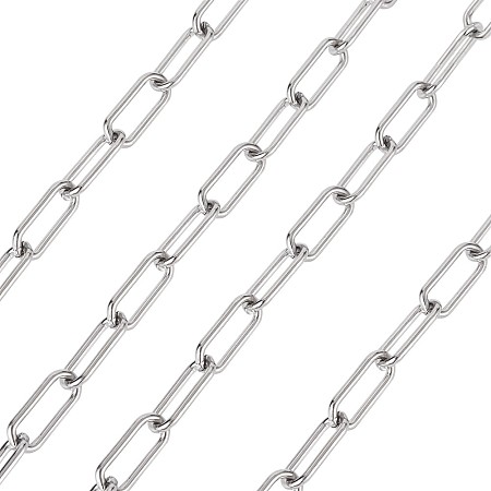 ARRICRAFT 304 Stainless Steel Paperclip Chains, Drawn Elongated Cable Chains, Unwelded, with Spool, Stainless Steel Color, 17x7x1.6mm, about 16.4 Feet(5m)/roll