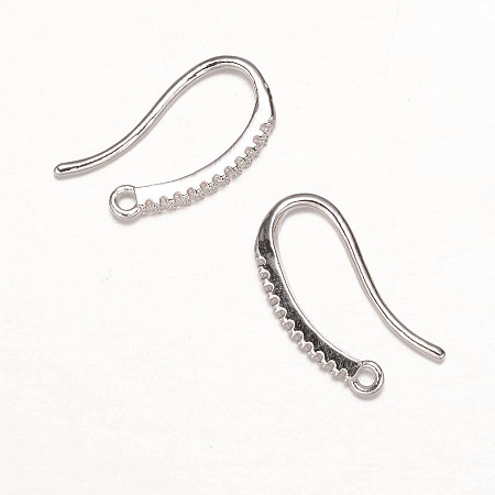 Honeyhandy Brass Micro Pave Cubic Zirconia Earring Hooks, Ear Wire, with Horizontal Loop, Platinum, 19x9x2mm, Hole: 1mm, 18 Gauge, Pin: 1mm