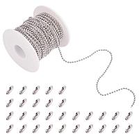 PandaHall Elite 65 Feet 2.5mm 304 Stainless Steel Curb Cable Chain Link Necklace with 20 pcs Connectors Clasps for Jewelry Making, Stainless Steel Color