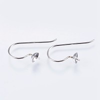 304 Stainless Steel Earring Hooks, For Half Drilled Beads, Stainless Steel Color, 16mm, Pin: 0.8mm