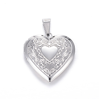 Honeyhandy 316 Stainless Steel Locket Pendants, Heart, Stainless Steel Color, 29x29x7mm, Hole: 9x5mm, Inner: 21x17mm