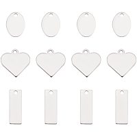 UNICRAFTALE 30pcs 3 Styles Oval/Rectangle/Heart Charms Stainless Steel Pendants Hypoallergenic Flat Blank Tag Charm for Jewelry Making, Stainless Steel Color