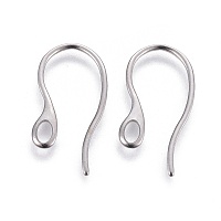 Honeyhandy 304 Stainless Steel Earring Hooks, with Horizontal Loop, Stainless Steel Color, 22x12x1mm, Hole: 3.5x2mm, Pin: 1mm