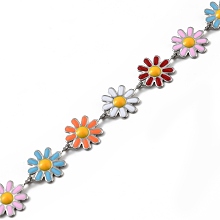 Honeyhandy 304 Stainless Steel Flower Link Chains, with Colorful Enamel, Soldered, with Spool, Stainless Steel Color, 10x1~2mm