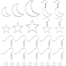 UNICRAFTALE About 260pcs Star & Moon Linking Rings with Jump Ring 2 Colors Earring Hooks Stainless Steel DIY Earring Making Kits Ear Wires Stainless Steel Color