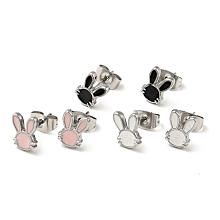 Honeyhandy Enamel Rabbit Stud Earrings with 316 Surgical Stainless Steel Pins, Stainless Steel Color Plated 304 Stainless Steel Jewelry for Women, Mixed Color, 8.5x6.5mm, Pin: 0.8mm